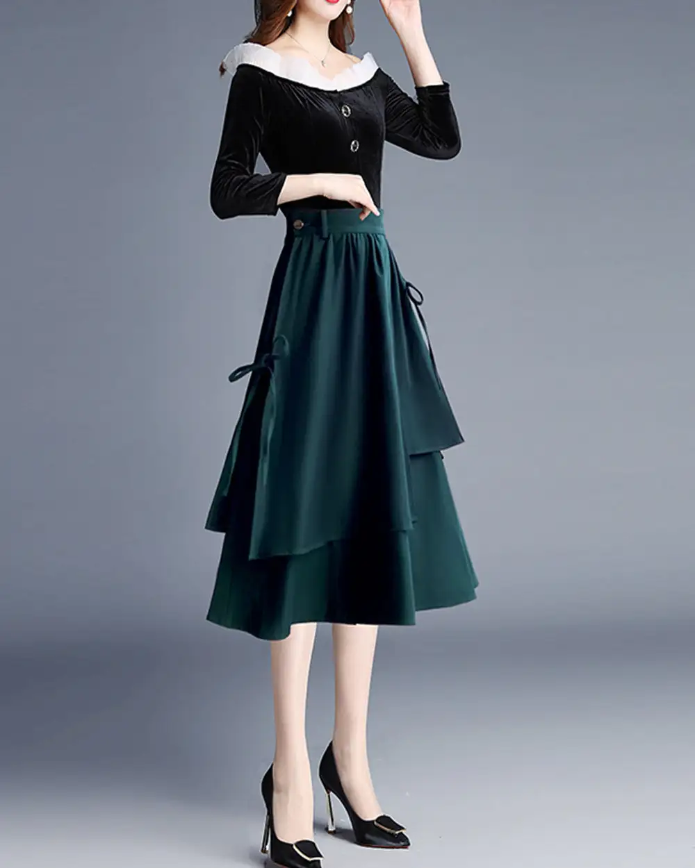 Everyday Drawstring Cotton A Line Midi Skirt