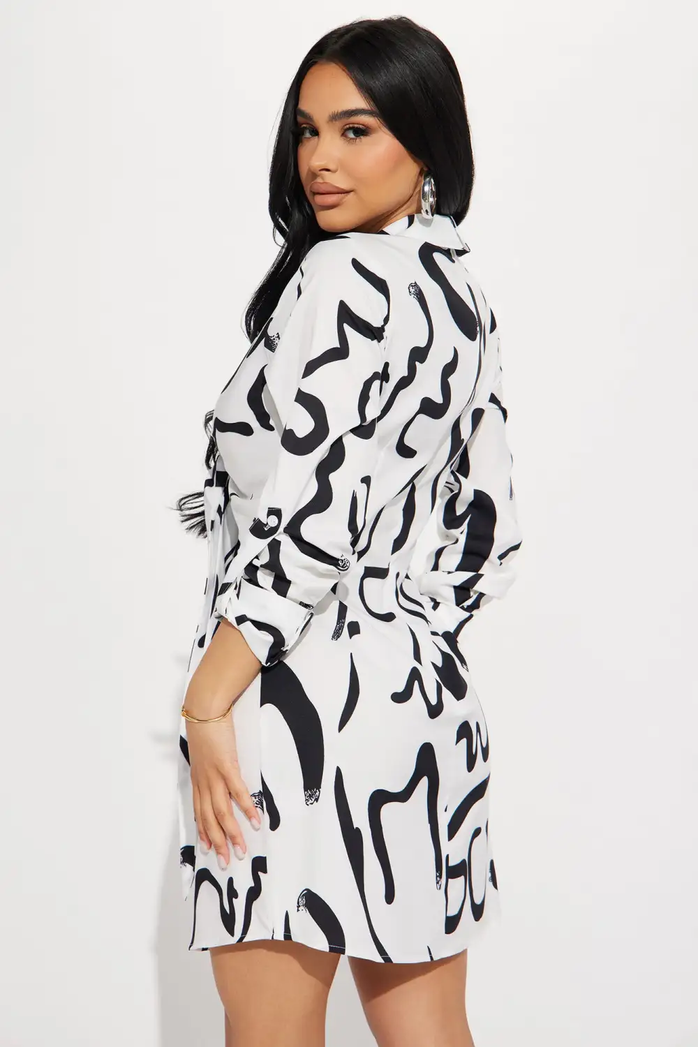 Make My Head Spin Mini Dress - White/Black