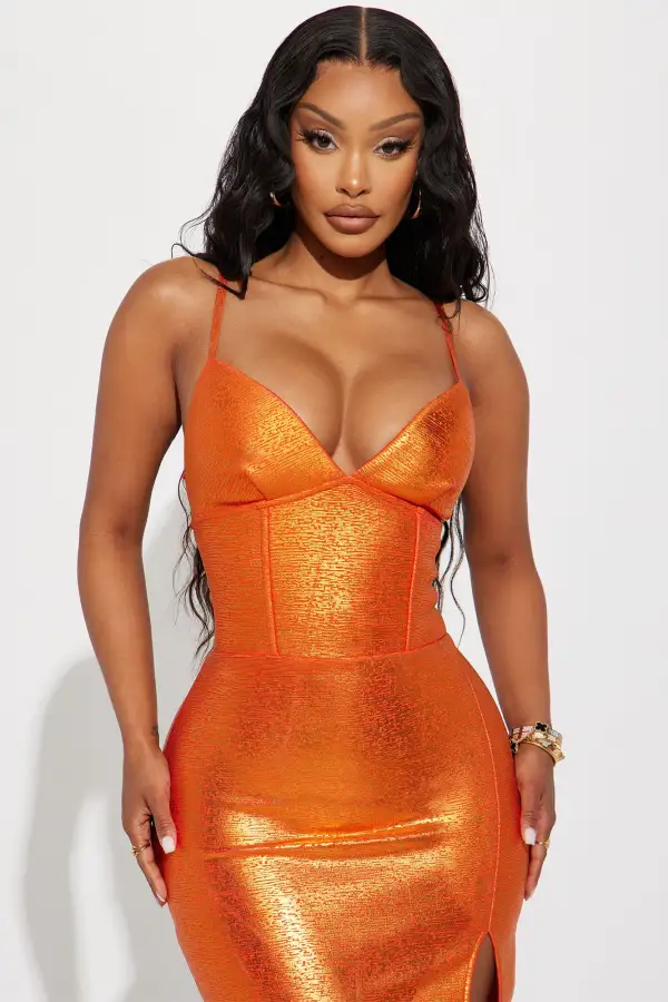 Ashley Metallic Bandage Maxi Dress - Orange