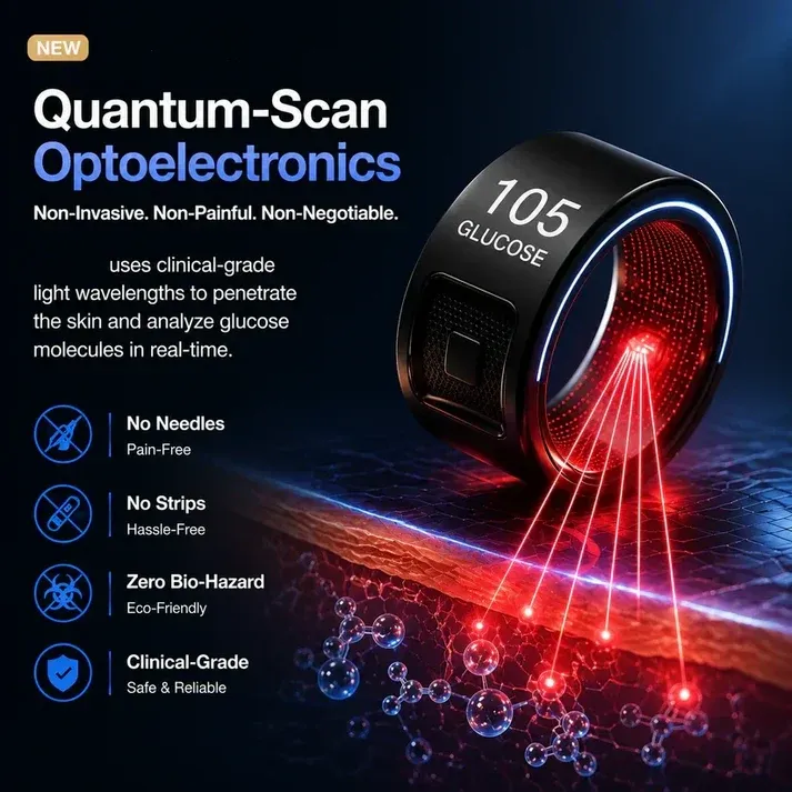 Smart Ring with Caller ID, Heart Rate, Blood Oxygen, Sleep & Step Tracking — Remote Camera Shutter & Media Control for iOS & Android — Waterproof Health Monitor