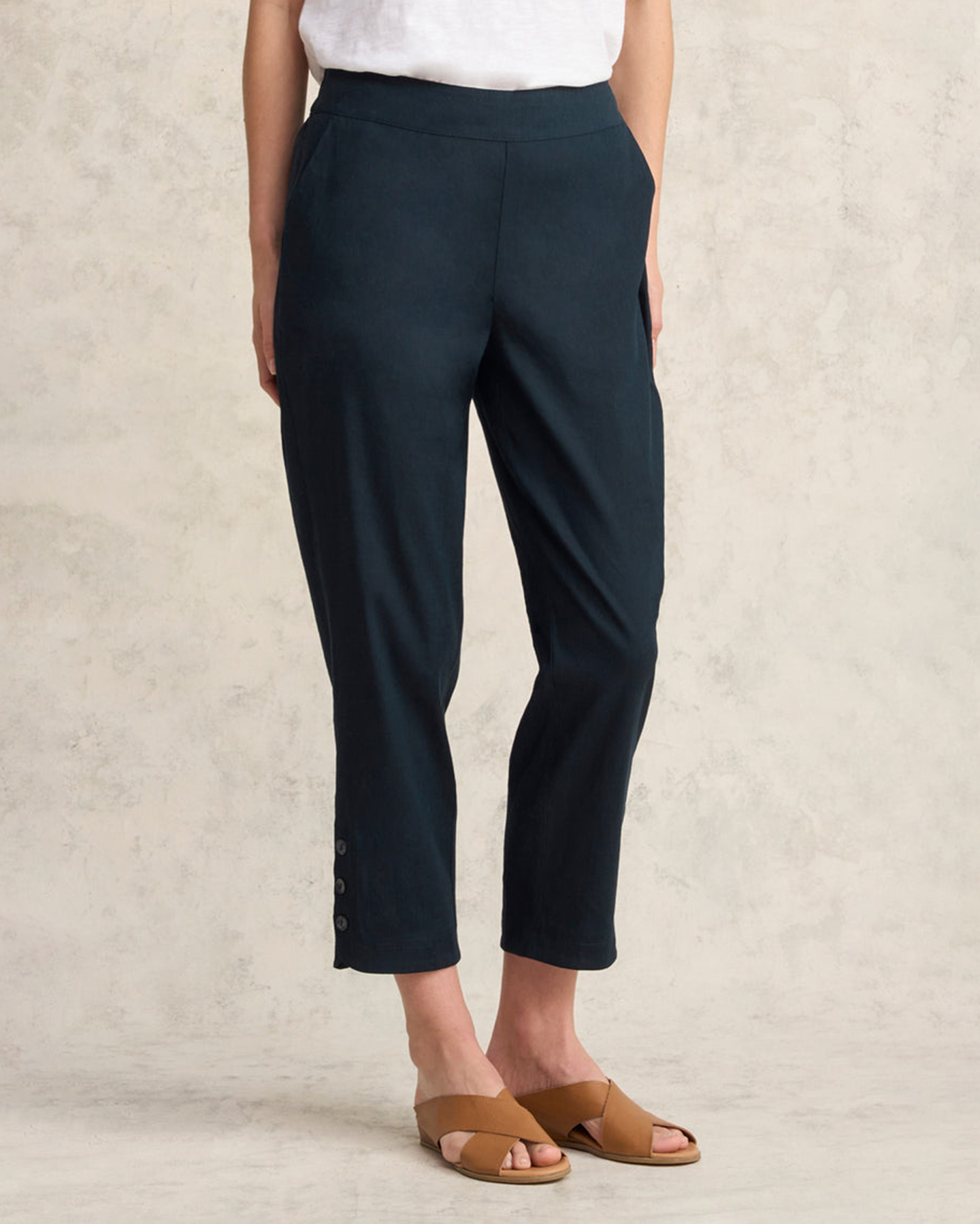 Mid Waist Curved Hem Linen Trousers