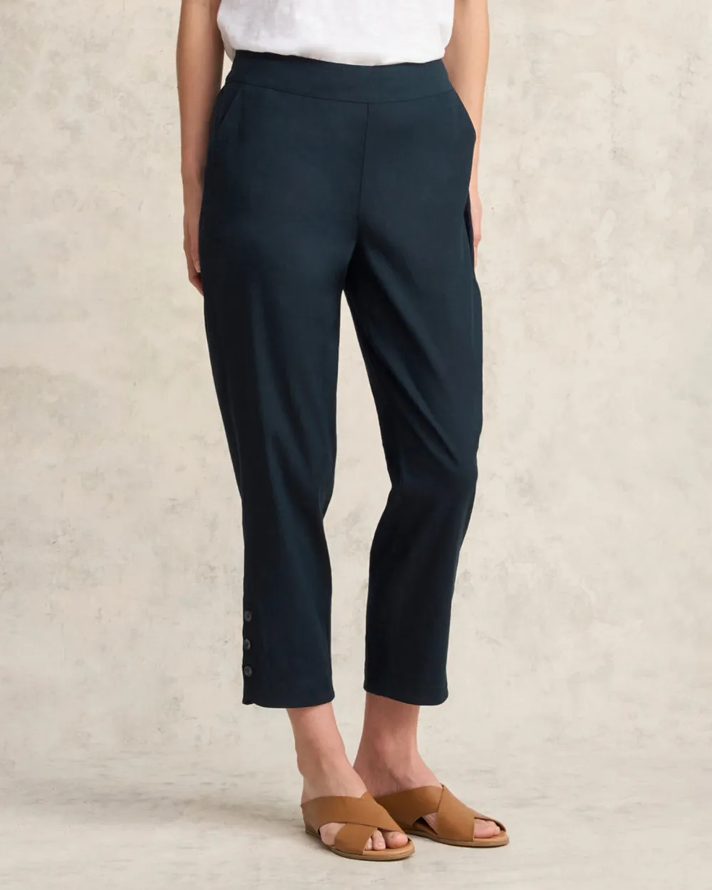 Mid Waist Curved Hem Linen Trousers