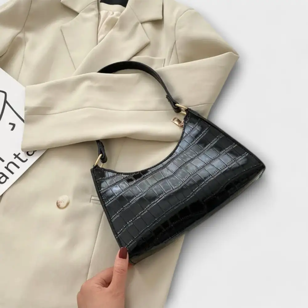 Structured Foldover Leather Handbag