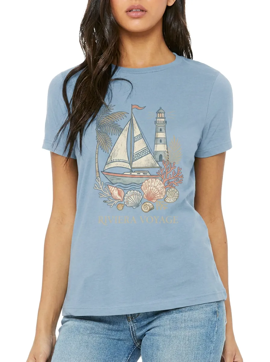Women's Riviera Voyage Sailboat Lighthouse Printed T-shirt