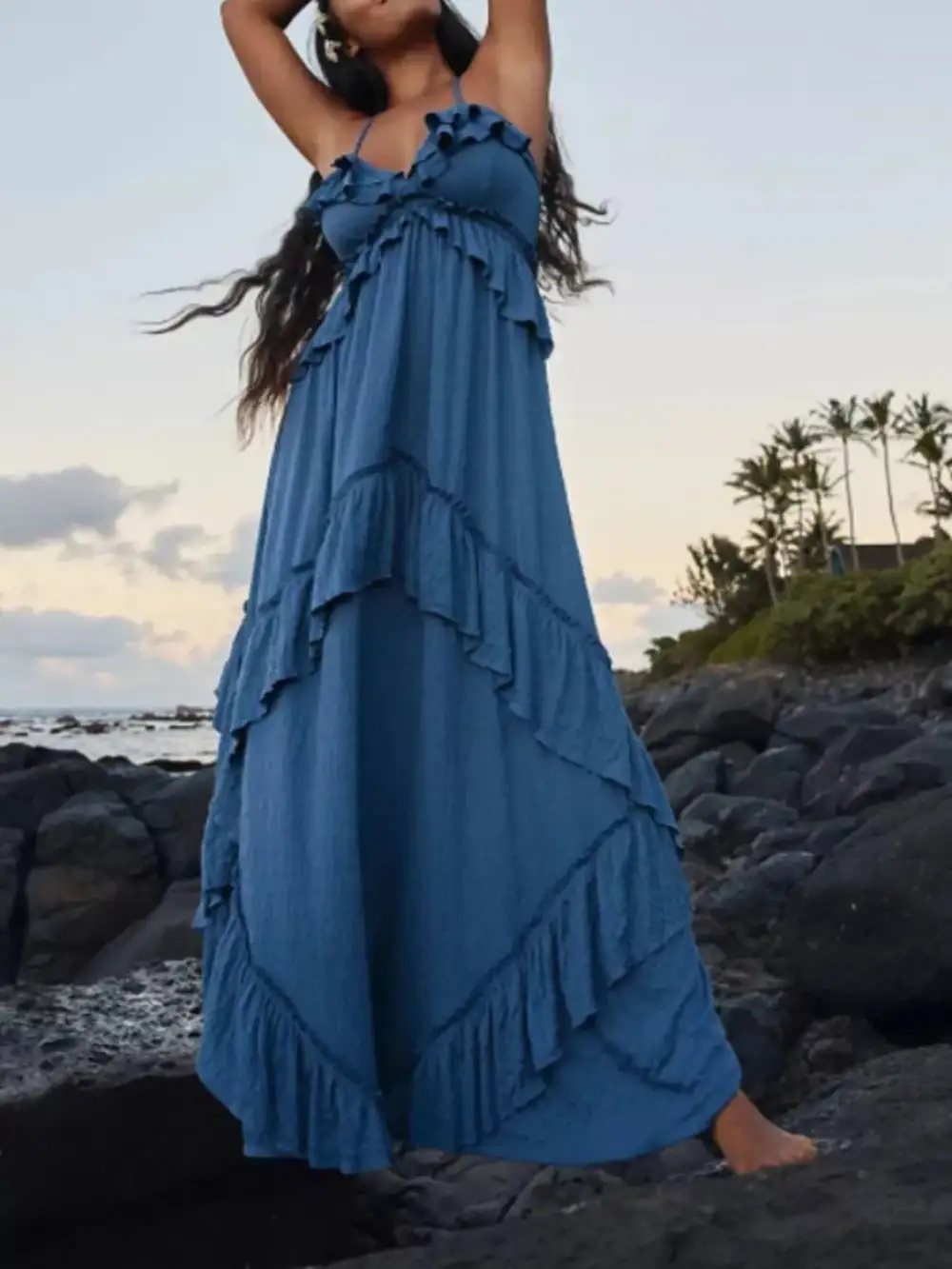Polished Detail Ruffle Maxi Dress