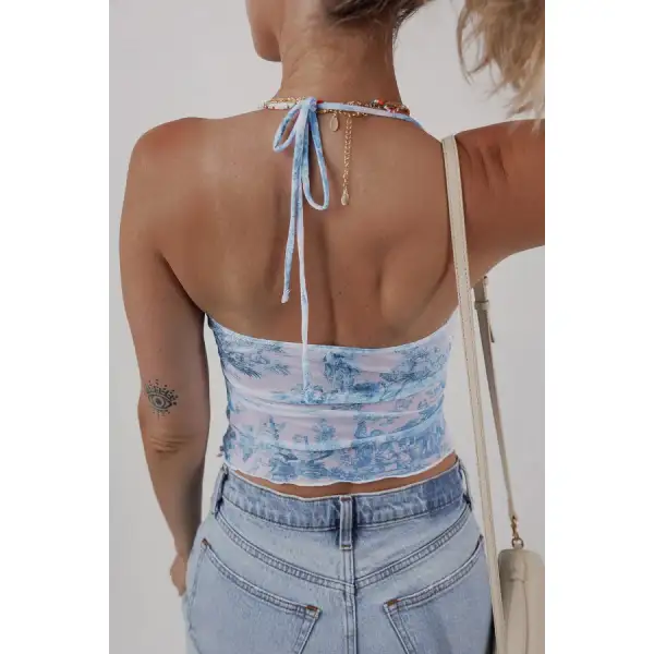 Mesh Bow Detail Halter Neck Tank Top