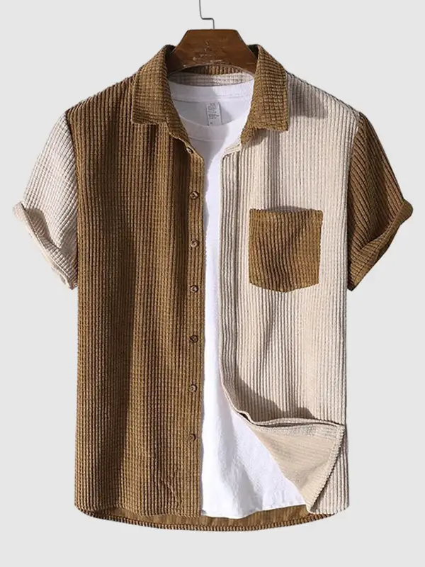 Men'S Waffle Corduroy Casual Short Sleeve Shorts Set