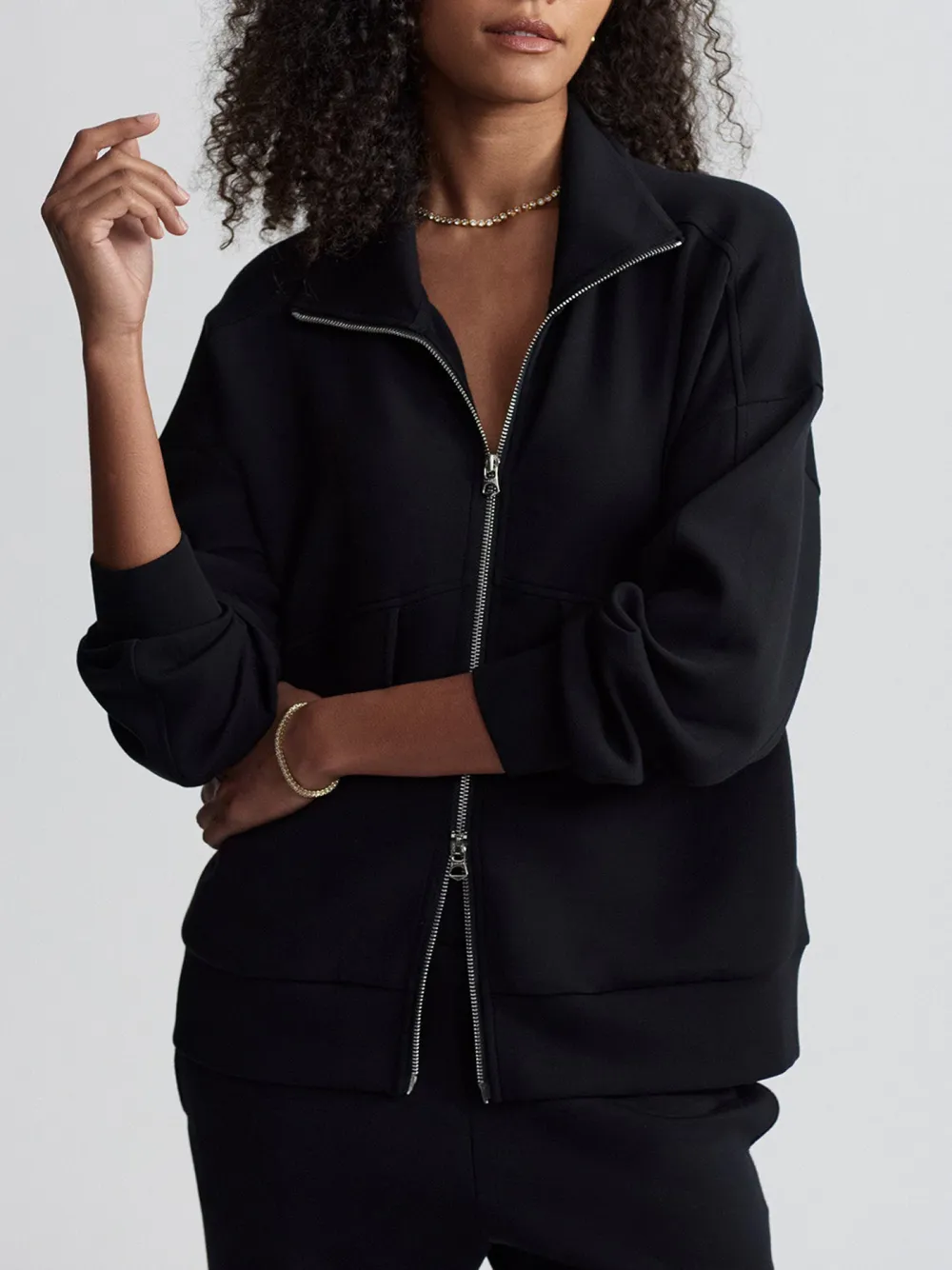 Modern Full-Zip Stand-Collar Pocketed Sweatshirt