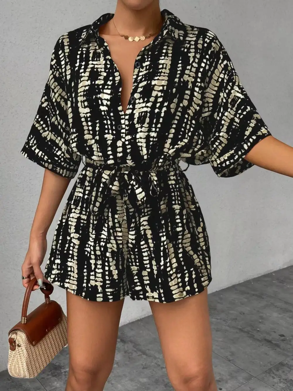 Striped Button Front Romper