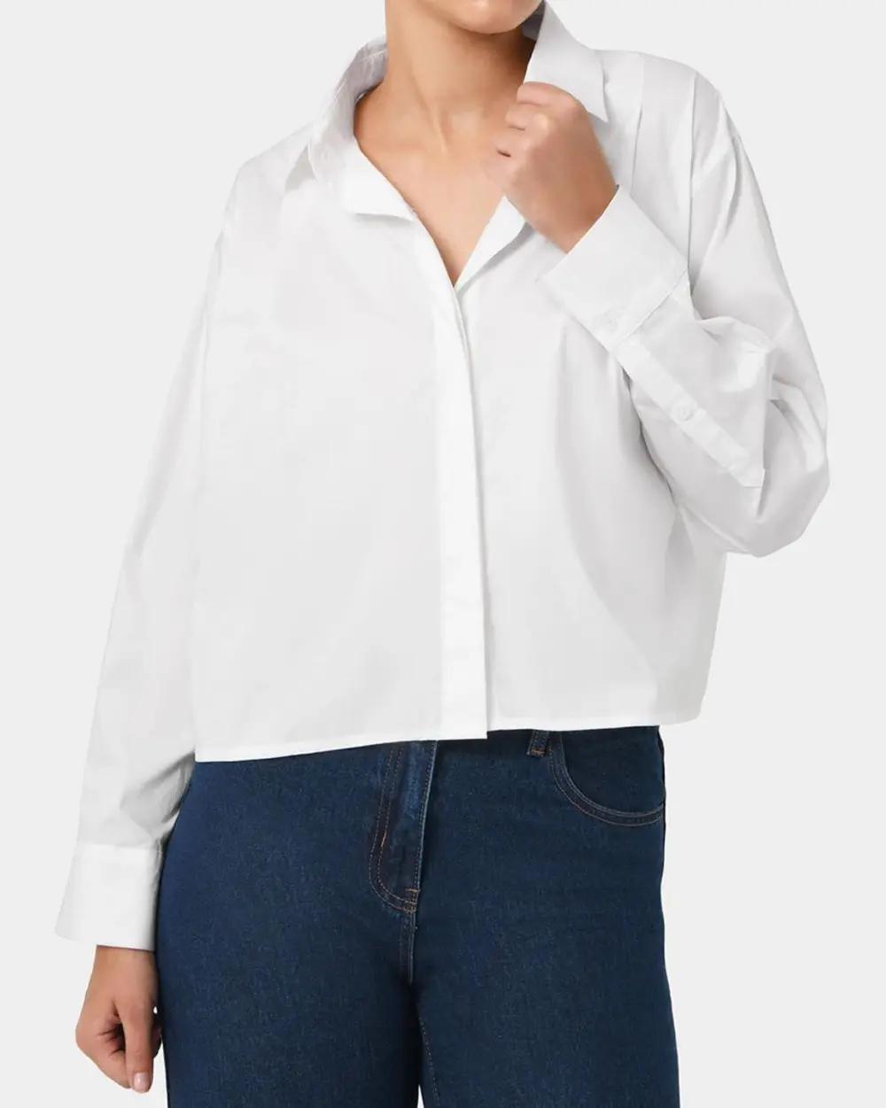 Cotton Blend Pleated Crop Shirts