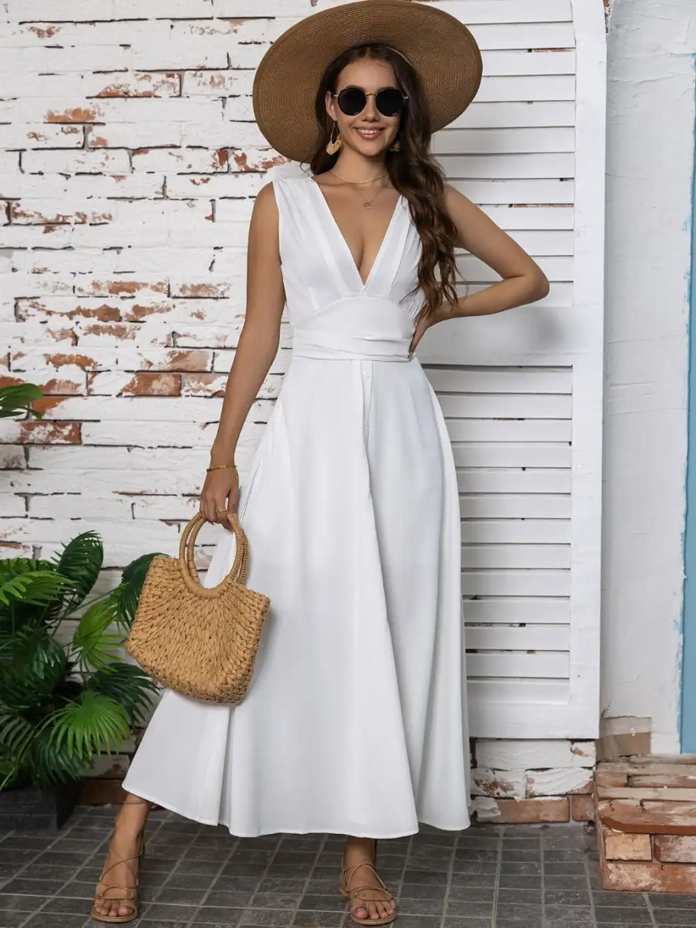 GYPSY-V-Neck Sleeveless Midi Dress