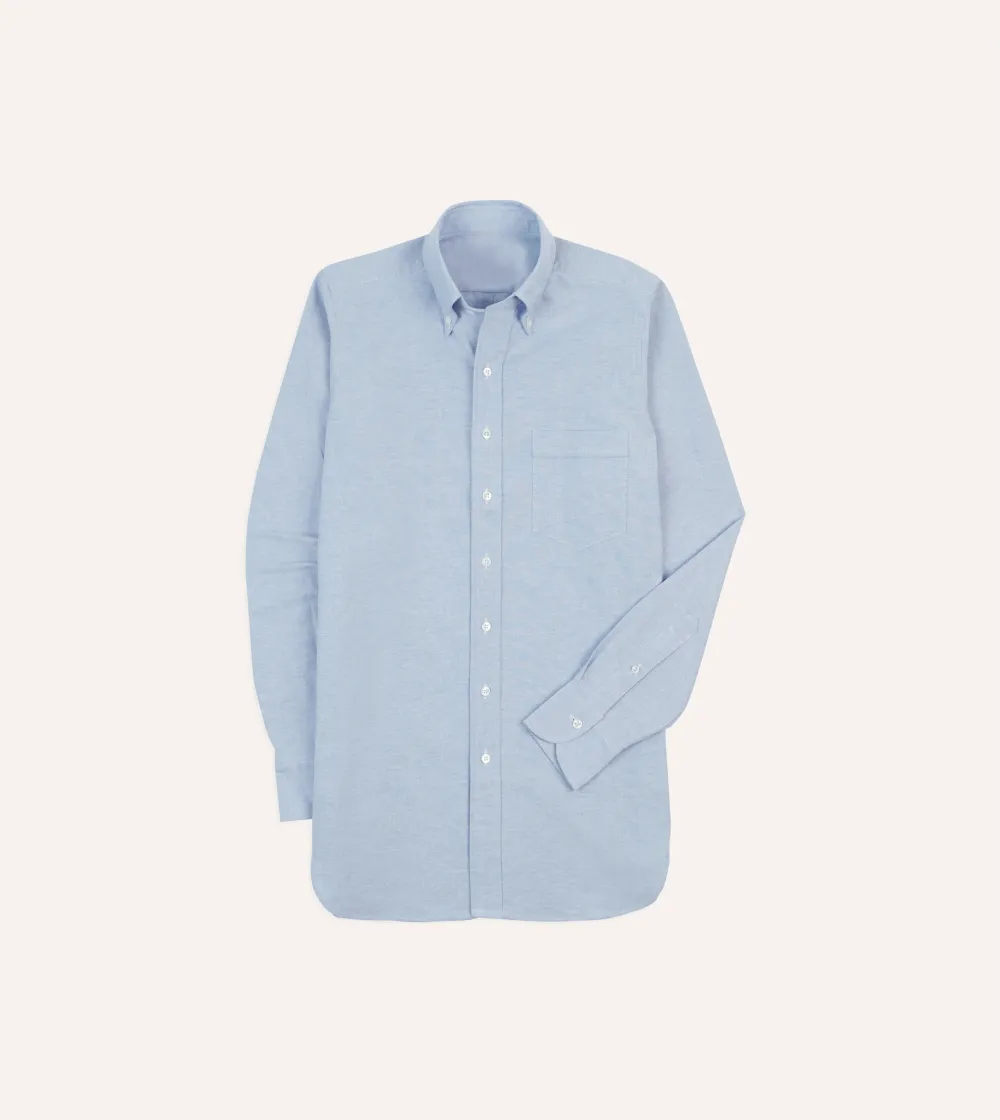 Lapel Plain Ice Blue Cotton Oxford Cloth Button-Down Shirt