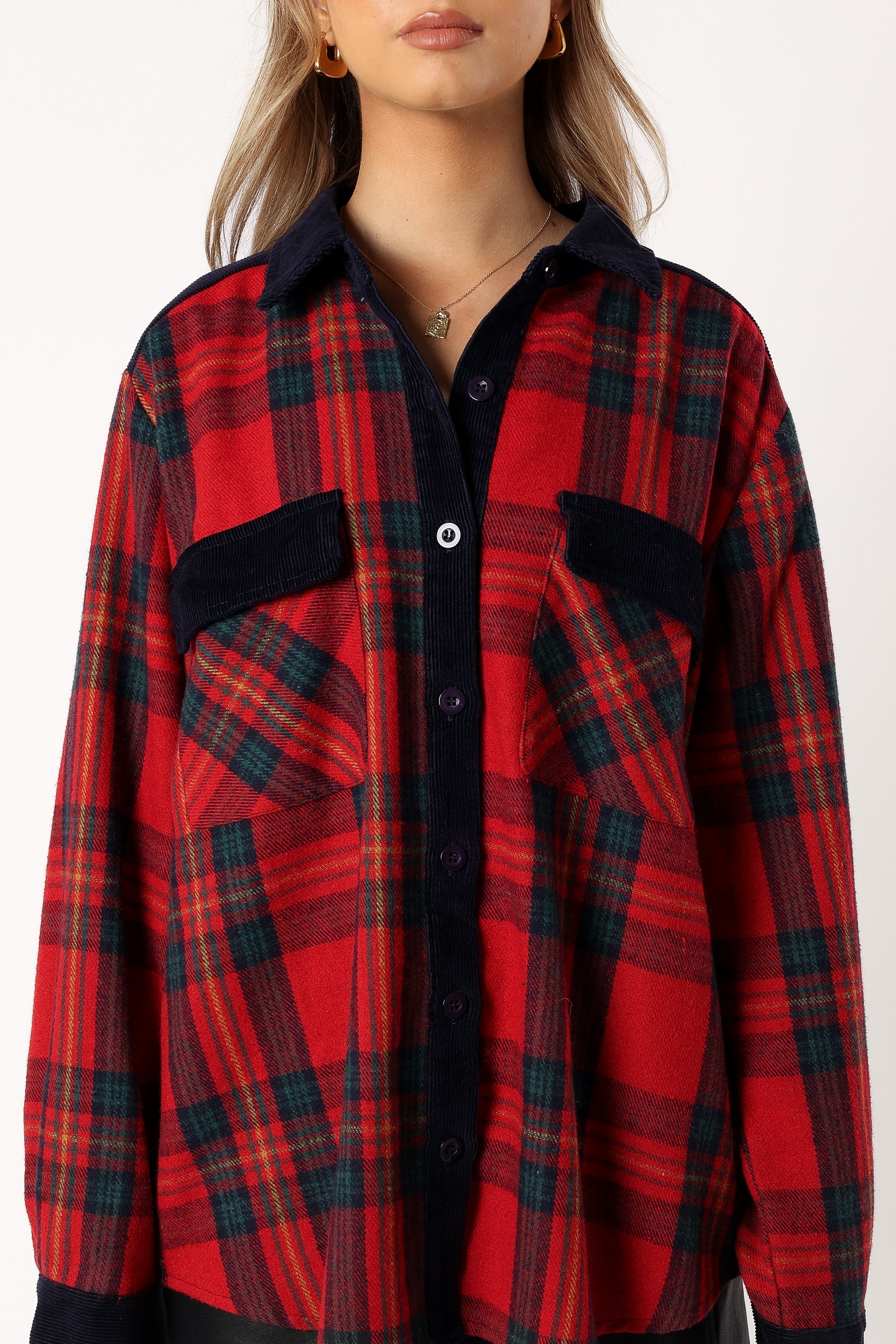 Lucille Plaid Shacket - Red/Navy