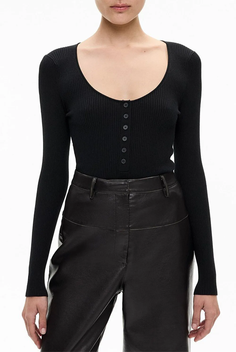Round Neck Button-Up Knitted Sweater