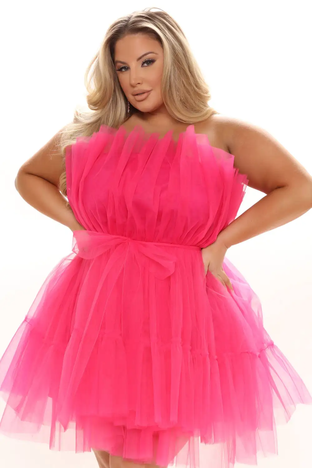 Exclusive Tulle Mini Dress - Hot Pink
