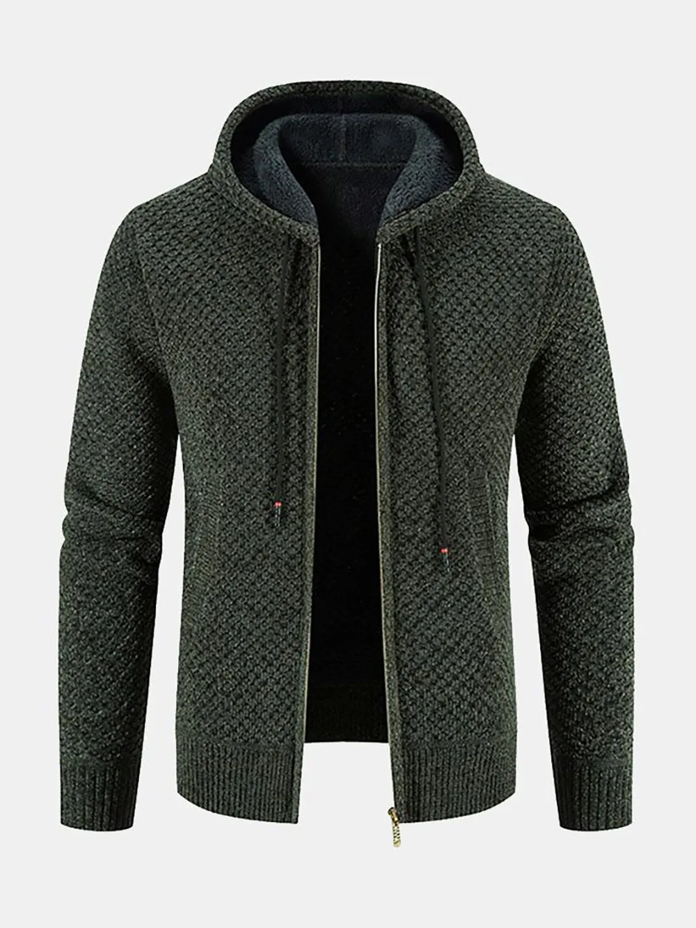 Teddy Lined Textured Hooded Cardigan