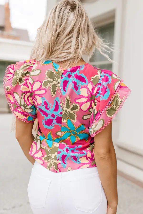 Airy Floral Ruffle Sleeve Blouse