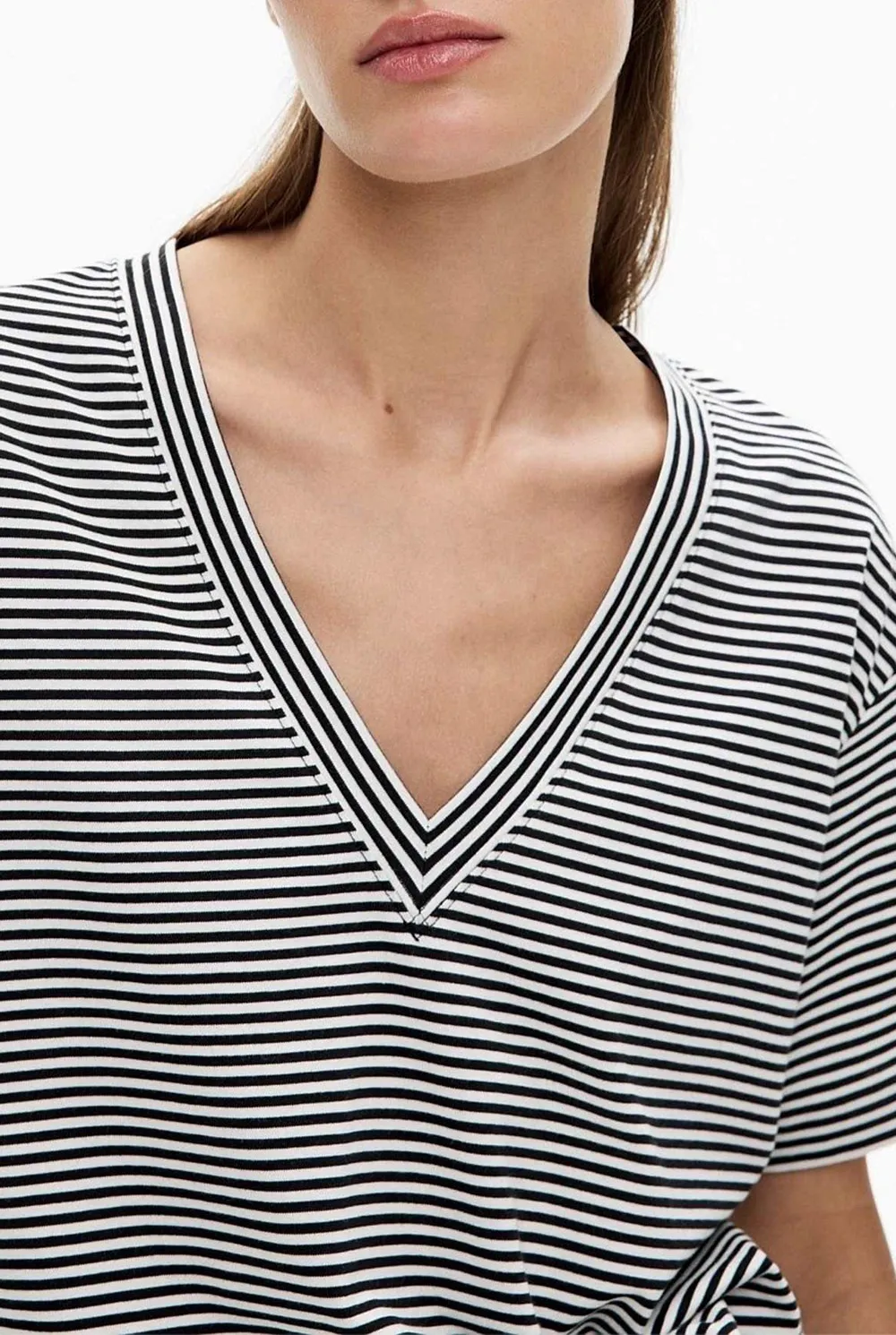 V-Neck Black Striped T-Shirt