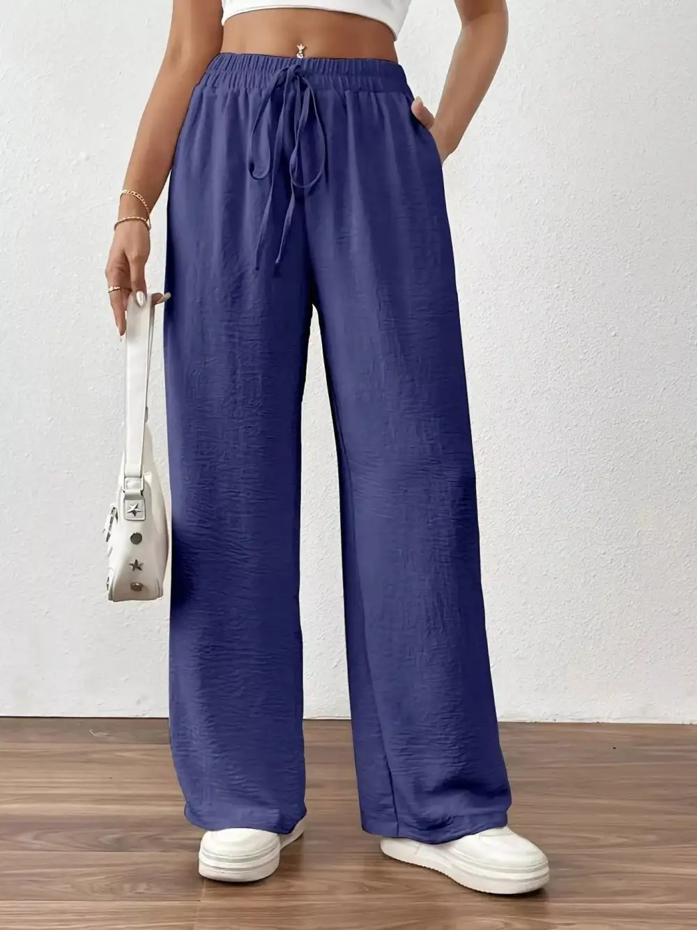Relaxed Casual Drawstring Wide Leg Pants