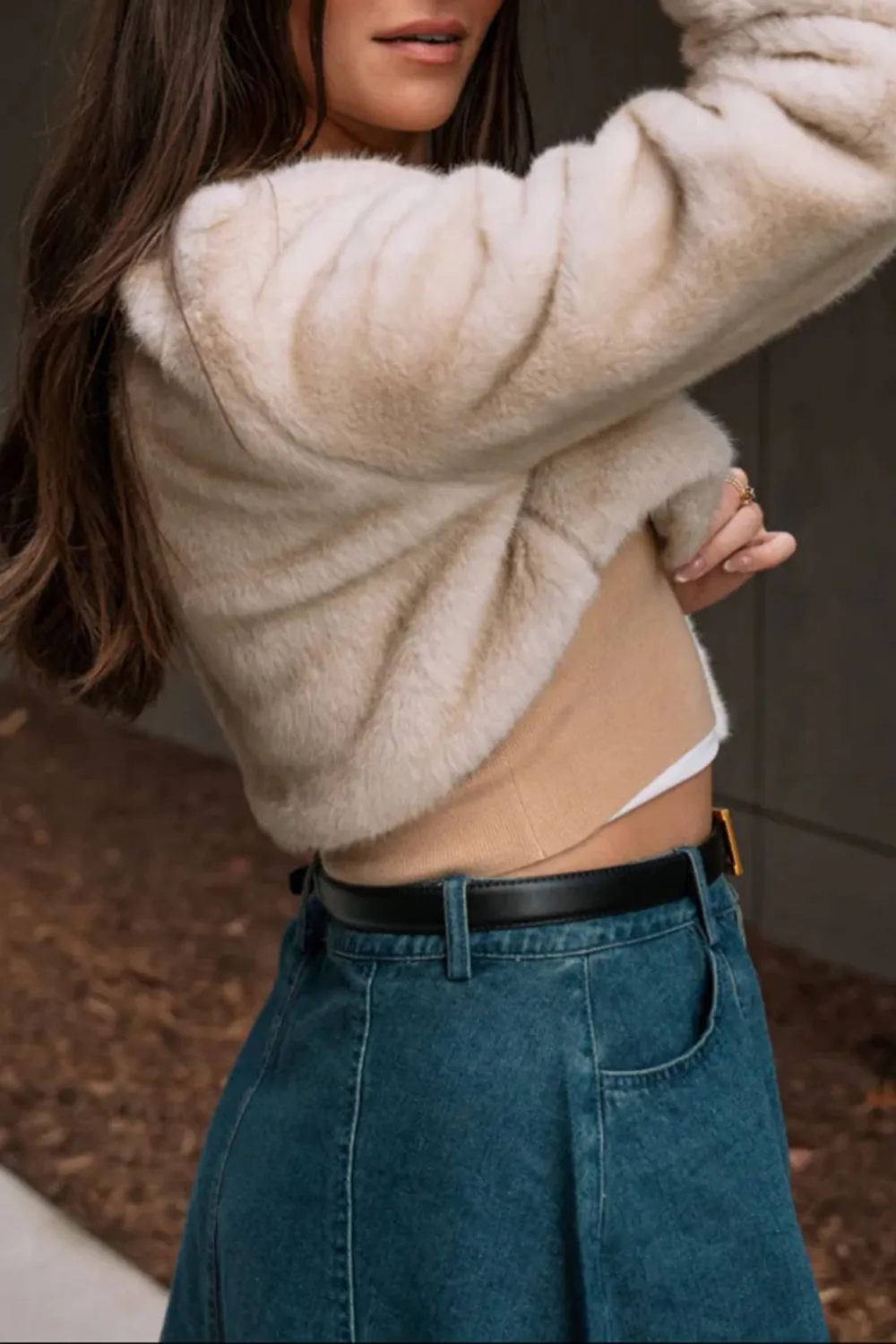 Fuzzy Cropped Long Sleeve Jacket
