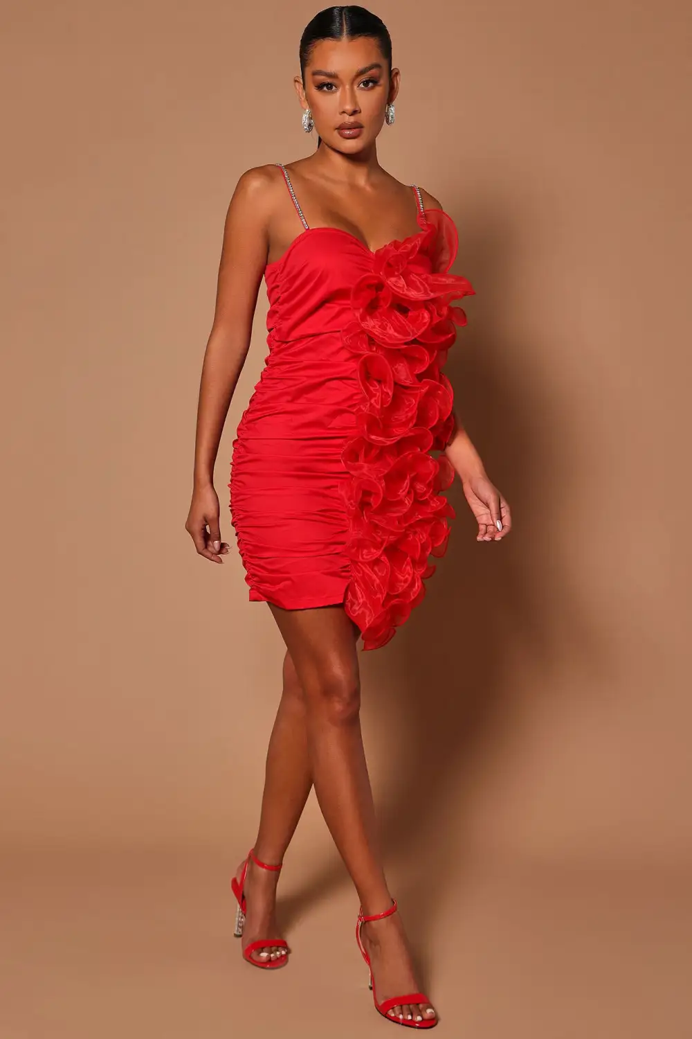 Giselle Ruffle Mini Dress - Red