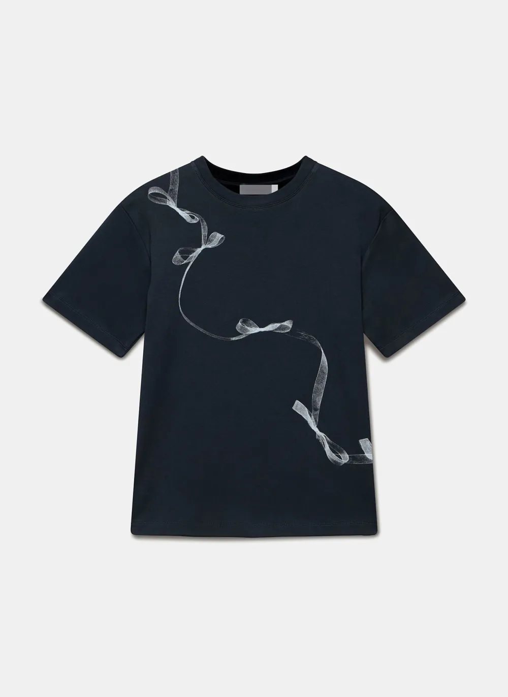 Casual Style Navy Ribbon Print T-Shirt
