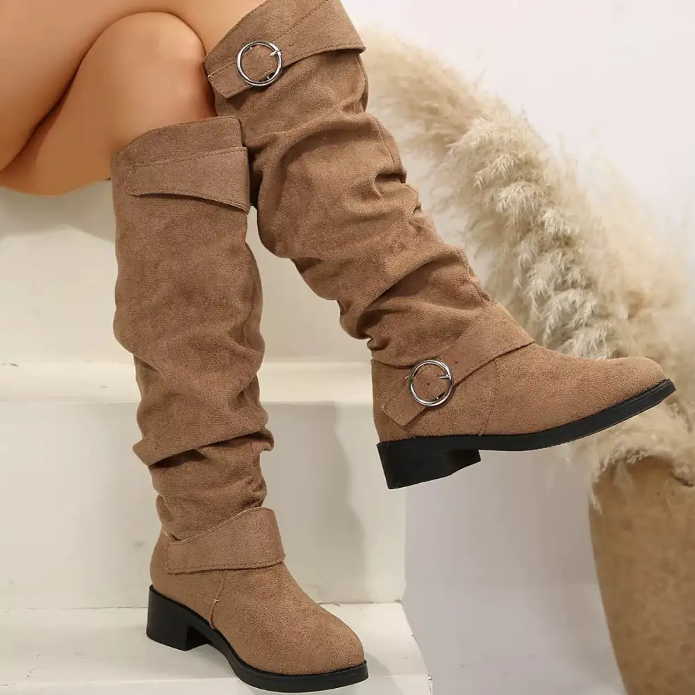 Buckle Accent Slouch Boots