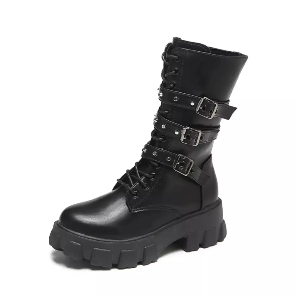 Buckled Lace-Up Combat Boots