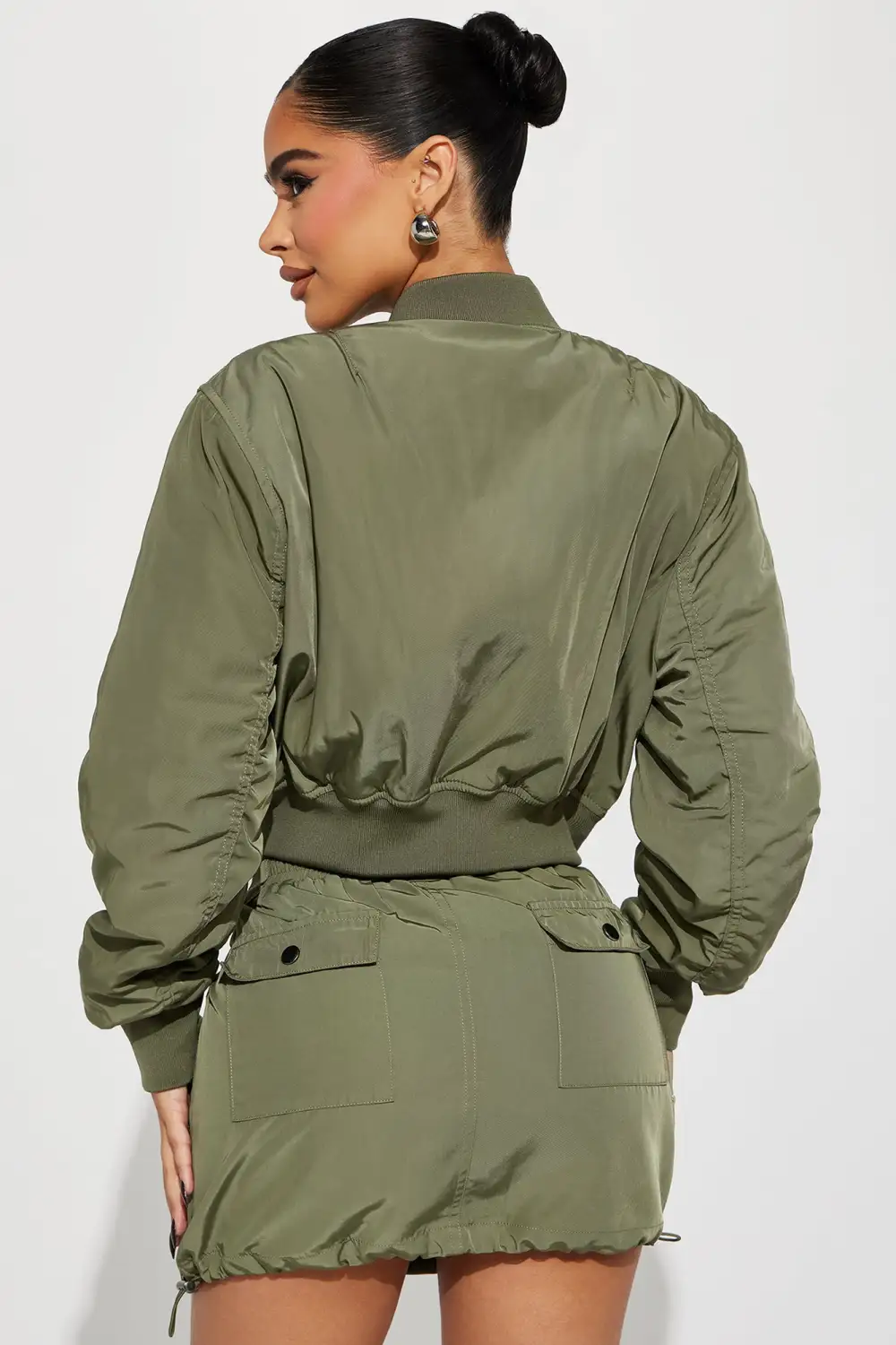 Got To Get Away Bomber Skirt Set - Olive