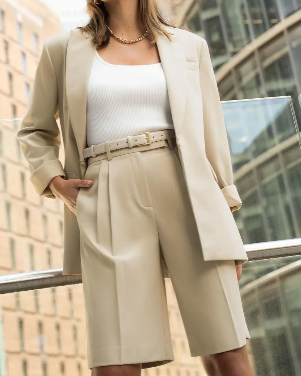 Minimalist Cuff Design Tailored Blazer -Sand