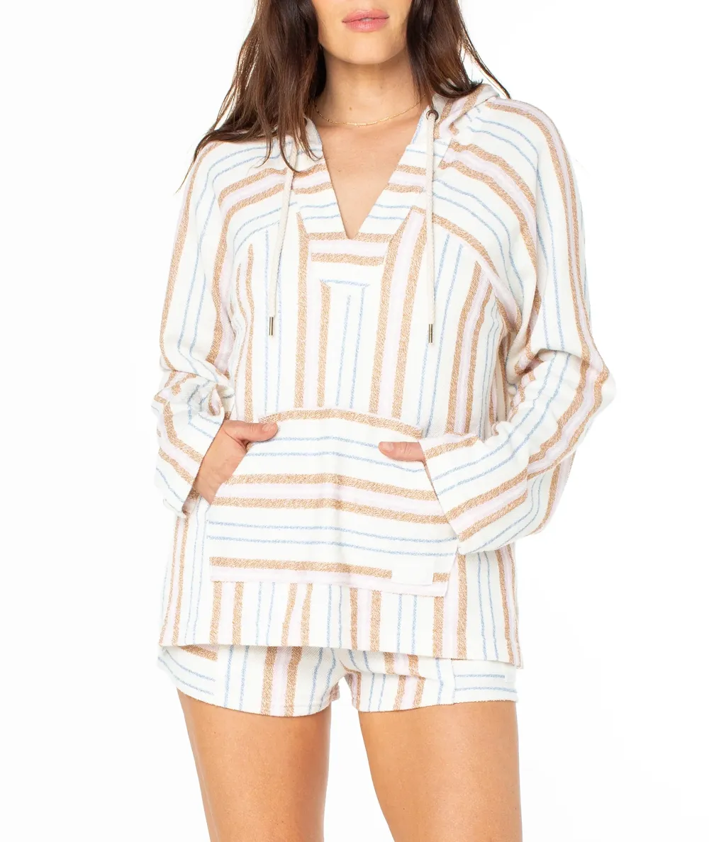 Large Pocket Hooded Striped Sweatshirt