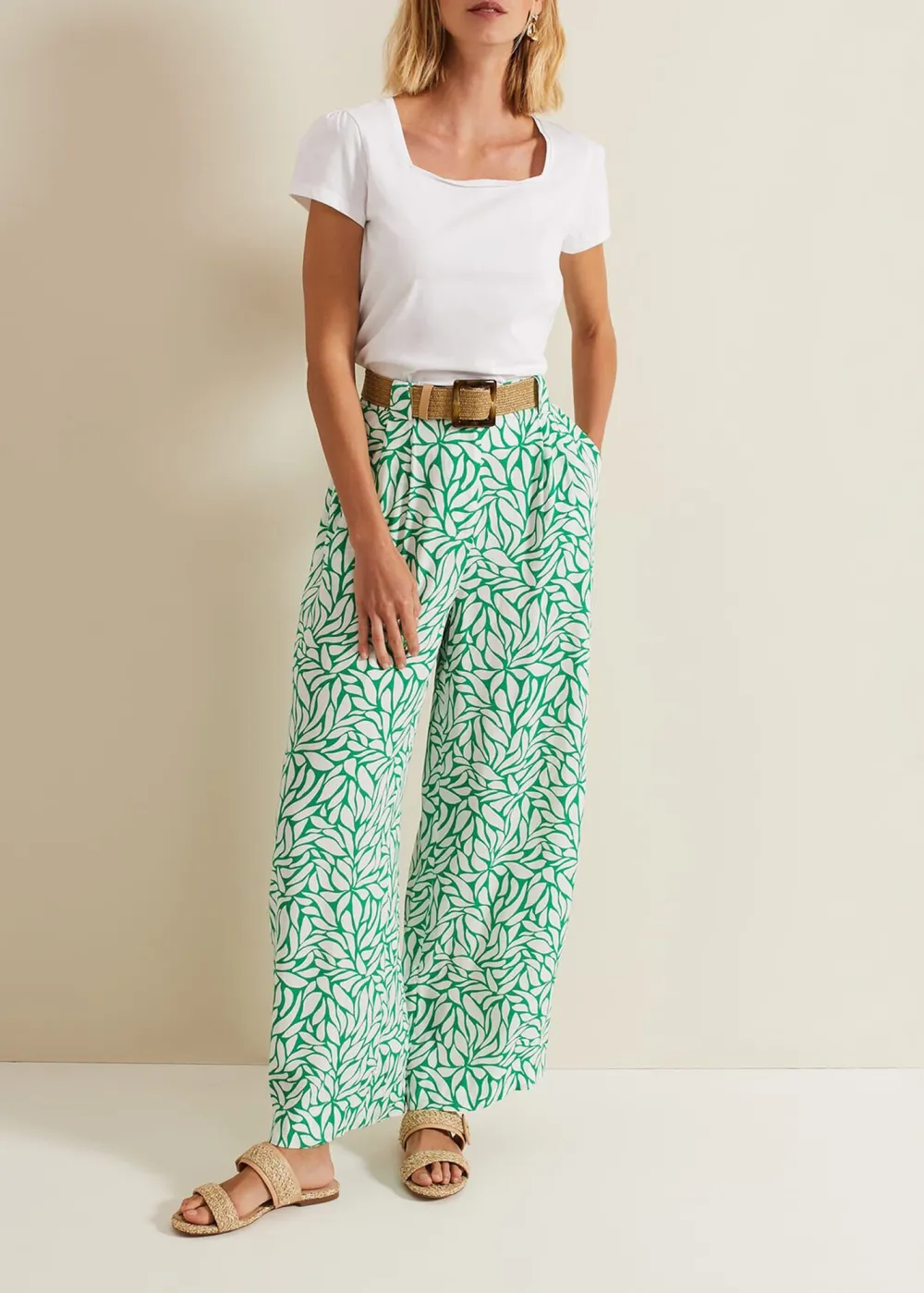Plastic-Printed Green Long Pants