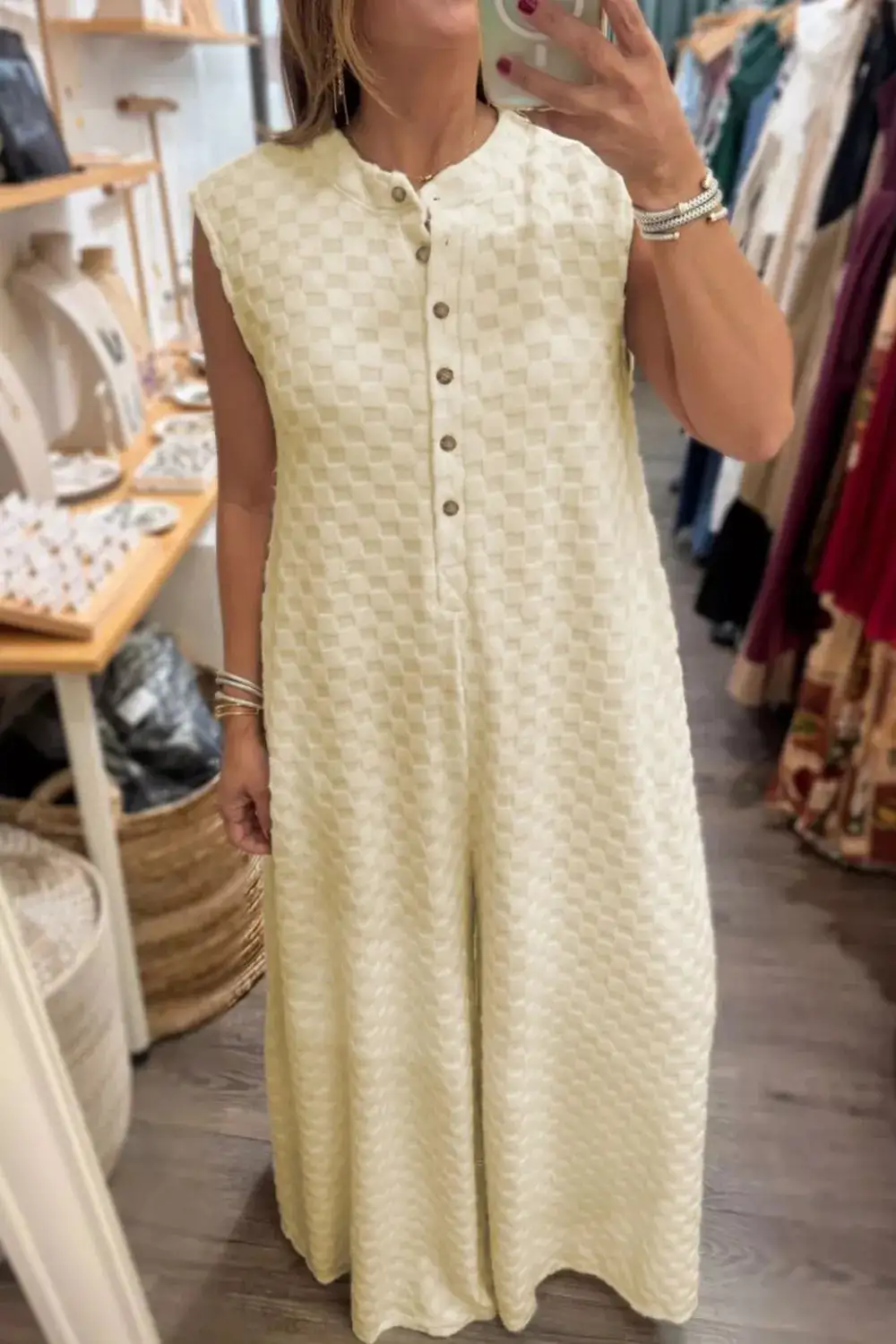 Easygoing Button Front Wide Leg Jumpsuit