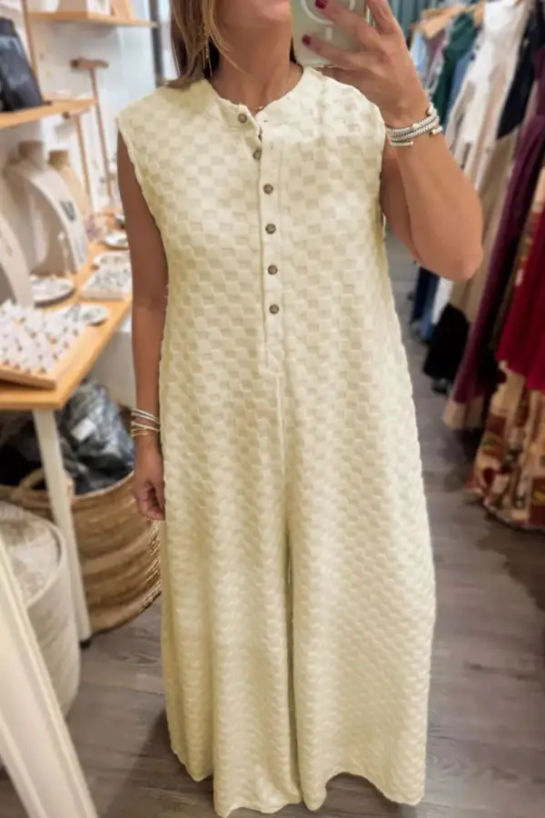 Easygoing Button Front Wide Leg Jumpsuit