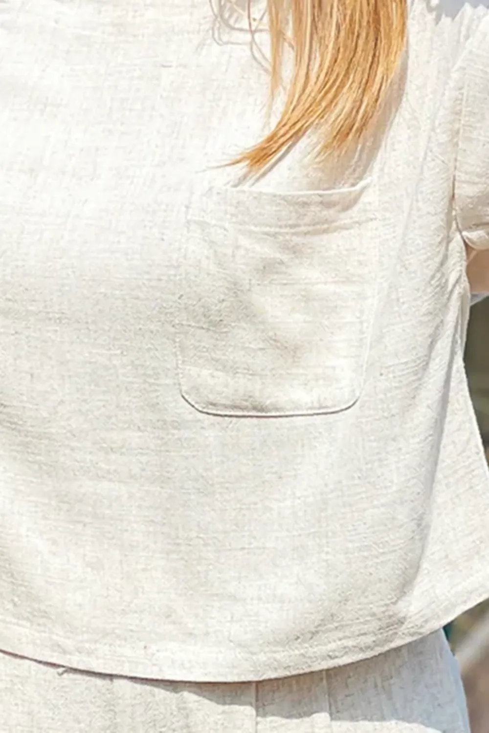 White Cotton And Linen Top With Pockets