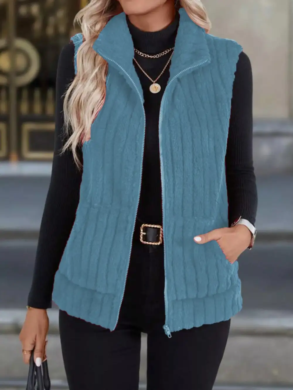 Full Size Fleece Zip-Up Vest
