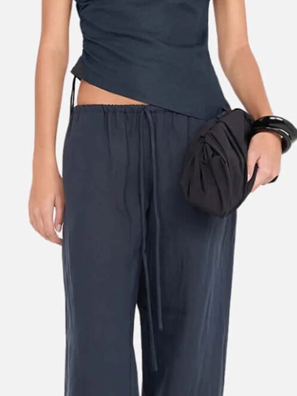 Linen Wide Leg Pants - Ink