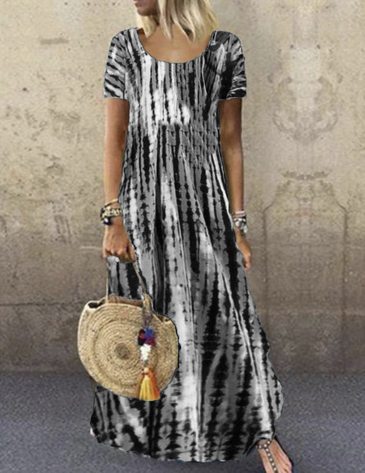 Plus Size Women New Tie-Dye Printed Long Dress