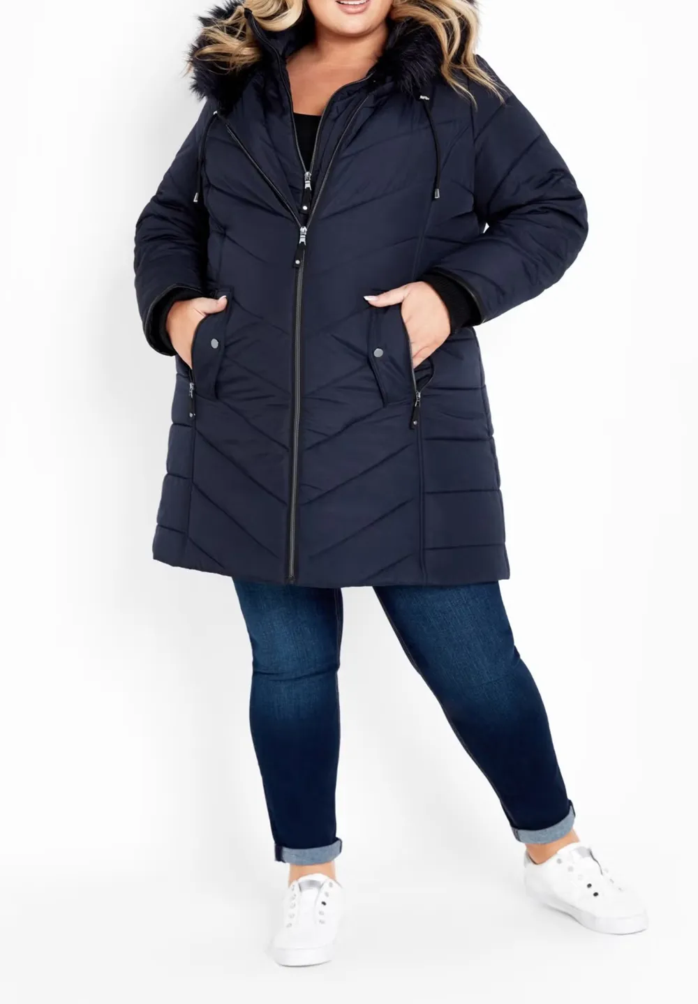 Double Zipper Mid Length Down Jacket