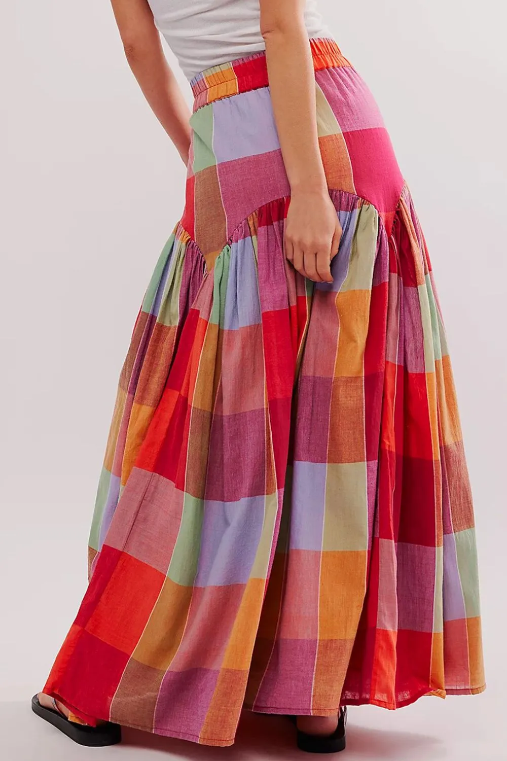 Color Block Elastic Waist Skirt