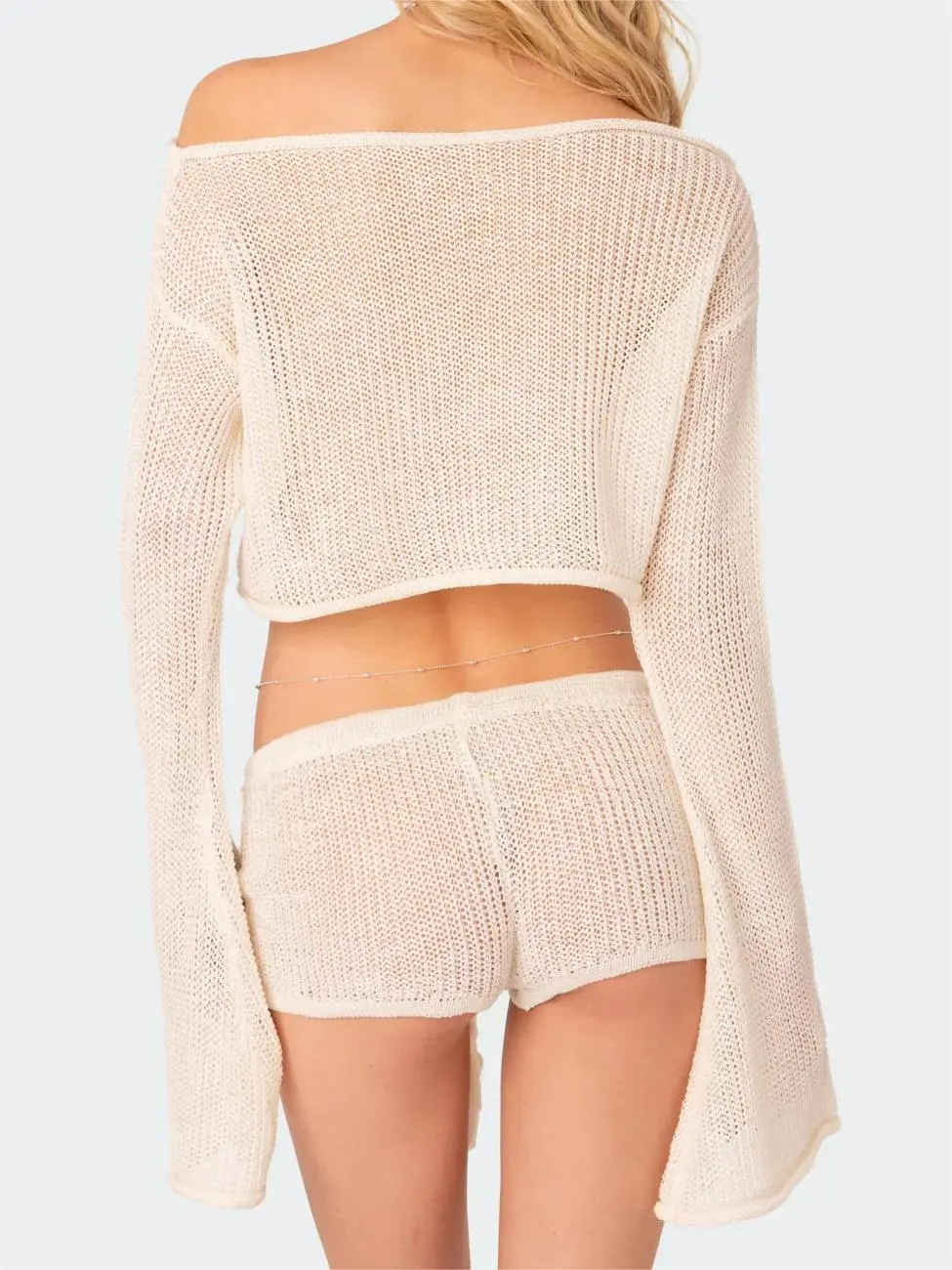 Sexy And Stylish Straight-neck Knitted Sweater