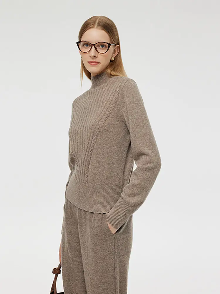 Wool Blend Mock Neck Women Sweater