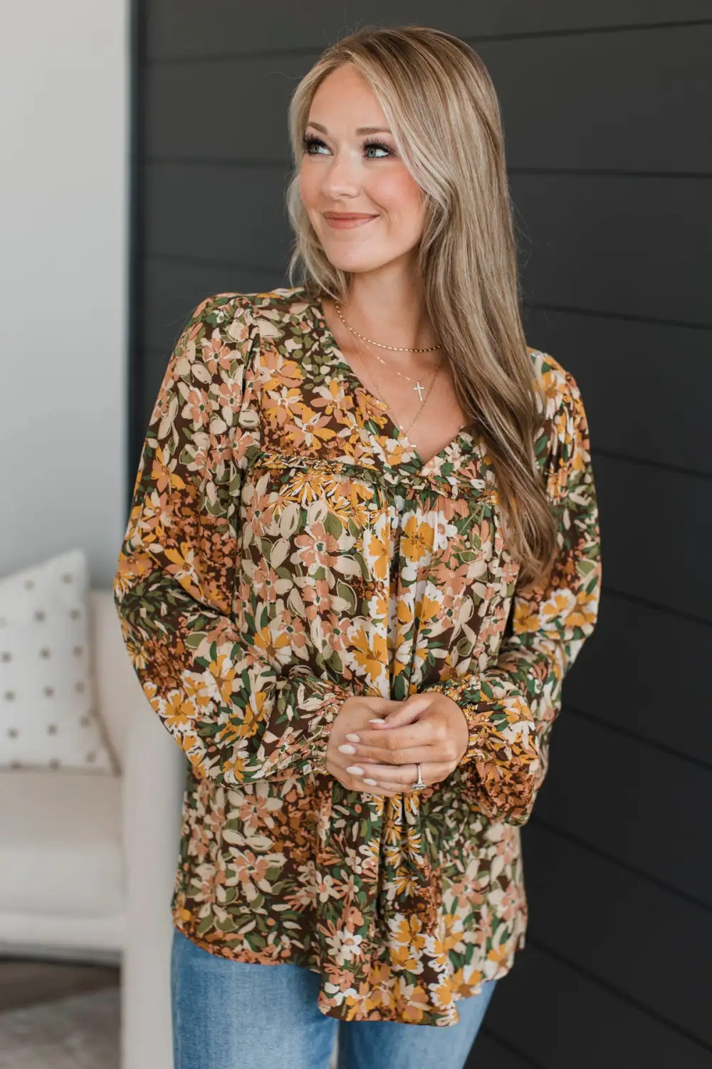 In The Meadow Floral Blouse- Brown & Mustard