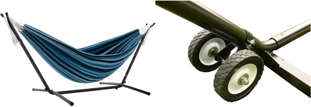 Double Cotton Hammock with Space Saving Steel Stand, Tropical (450 lb Capacity - Premium Carry Bag Included)