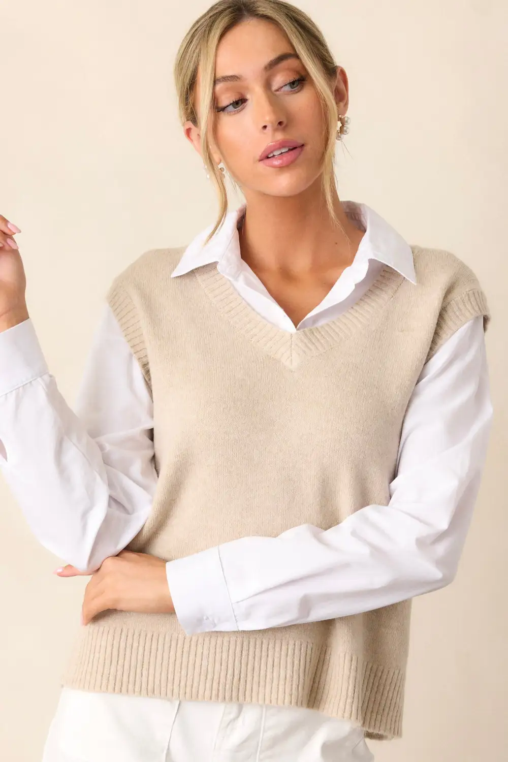 Feeling Special Beige Mock Layered Sweater