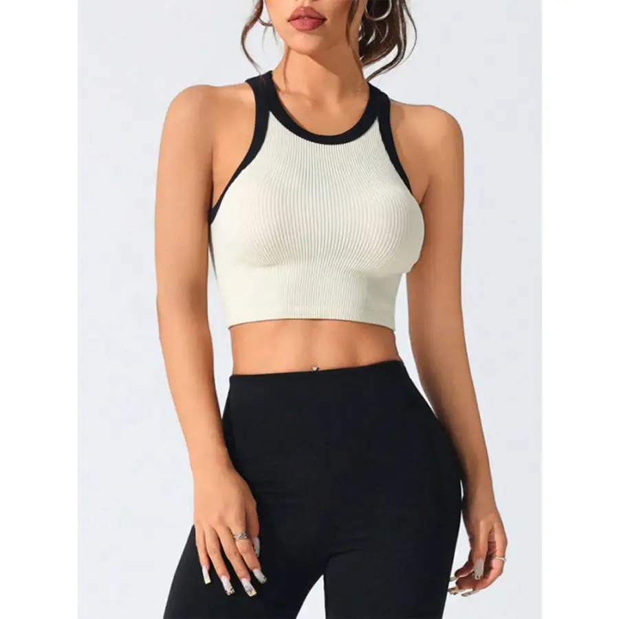 Contrast Trim Round Neck Active Tank