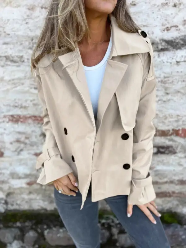 Full Size Long Sleeve Button Up Trench Coat Plus Size Available