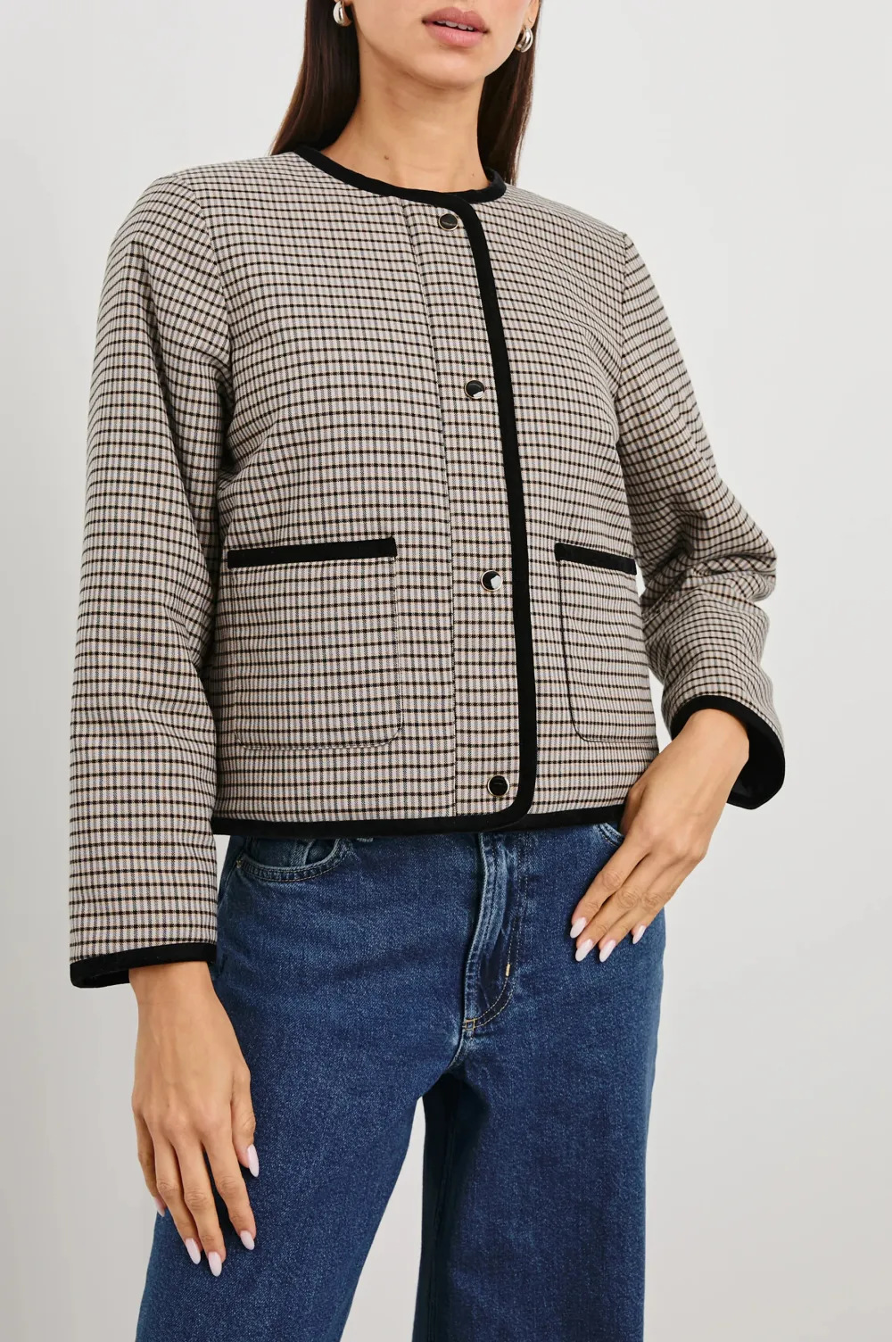Square-Cut Checked Ladies' Jacket