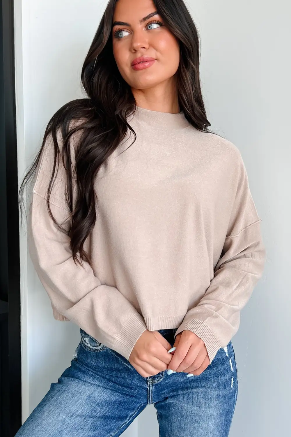 Tabitha Long Sleeve Zenana Top (Light Mocha)