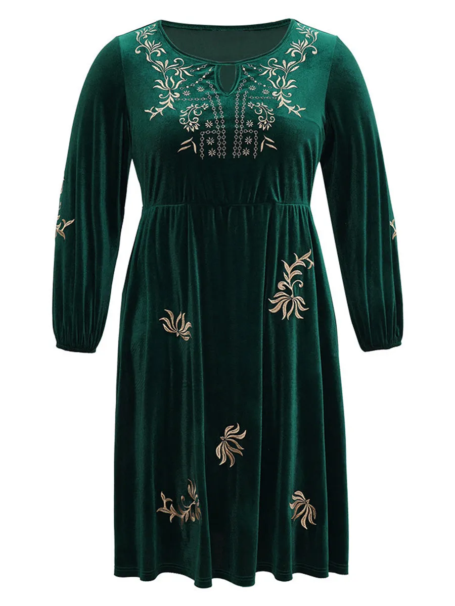 Elegant Senior Velvet Embroidered Dress
